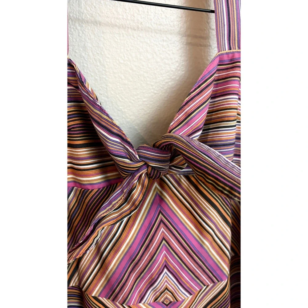 Trina Turk Halter Dress 6 Retro Psychedelic Striped Chevron Tie‎ Front Mini